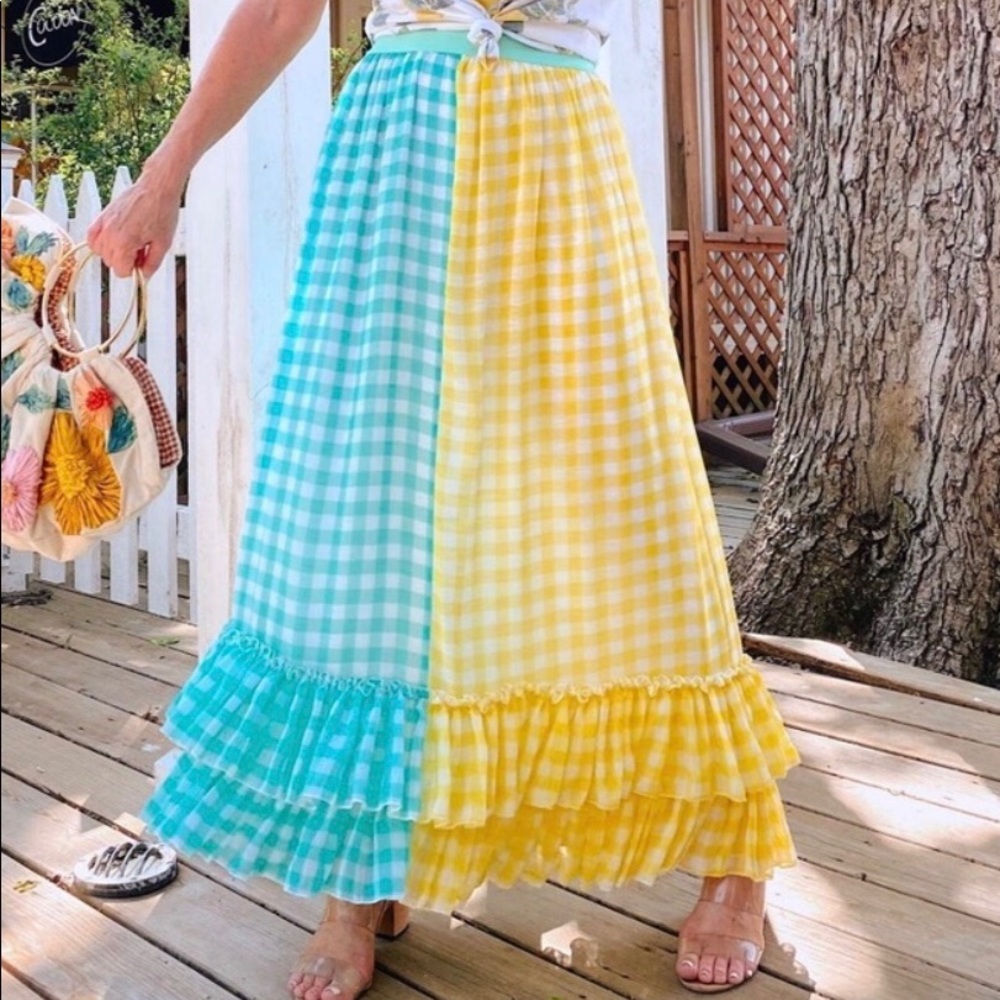 ANTHROPOLOGIE EVA FRANCO LYNSEY‎ GINGHAM MAXI SKIRT